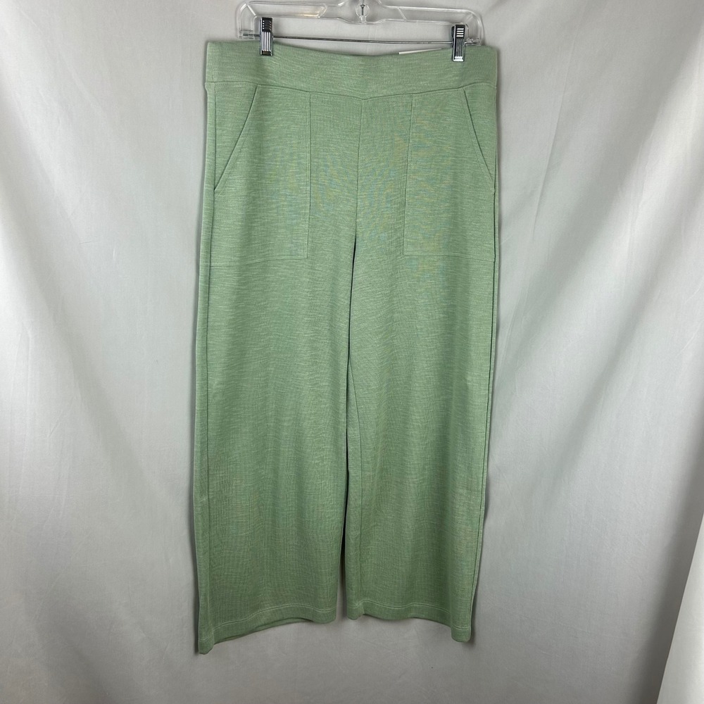 Chico's Zenergy Beach Slub Crop Pants Light Green Wide Leg Size 1 US 8 NEW - Picture 2 of 10